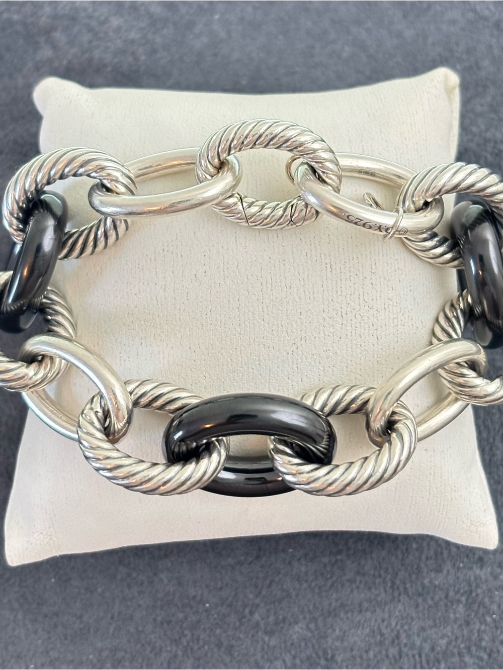 David Yurman Extra Large Oval Link Bracelet with Black Ceramic 6-6.5"